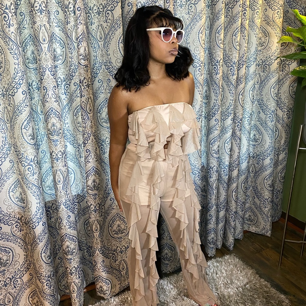 Elegant Cream Ruffle Two Piece Set